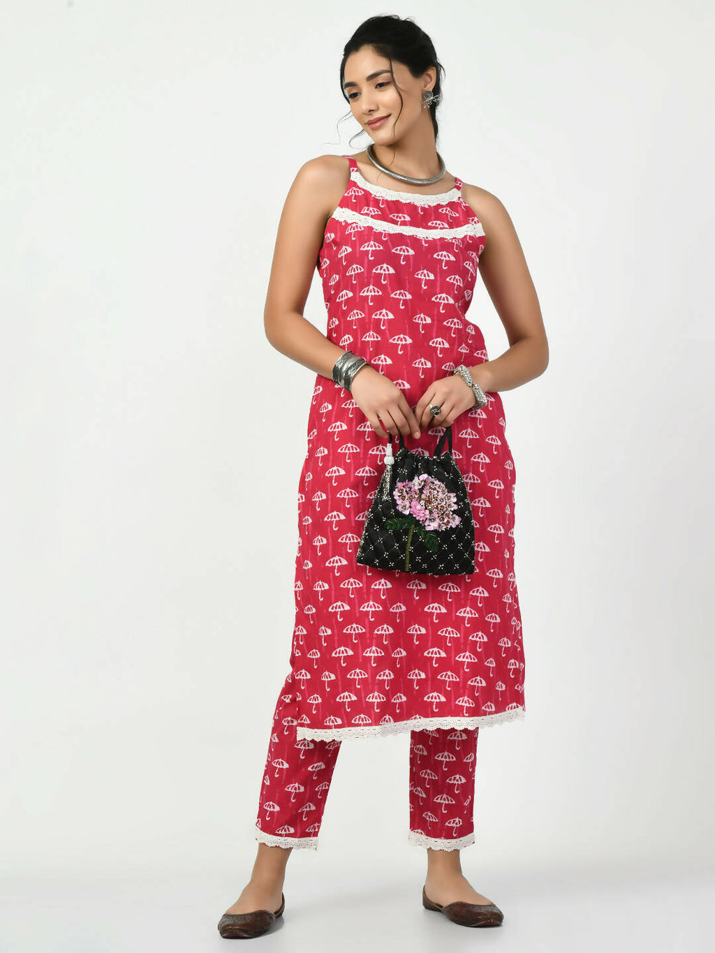 Myshka Women's Pink Printed Kurta With Trouser