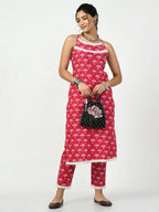 Myshka Women's Pink Printed Kurta With Trouser