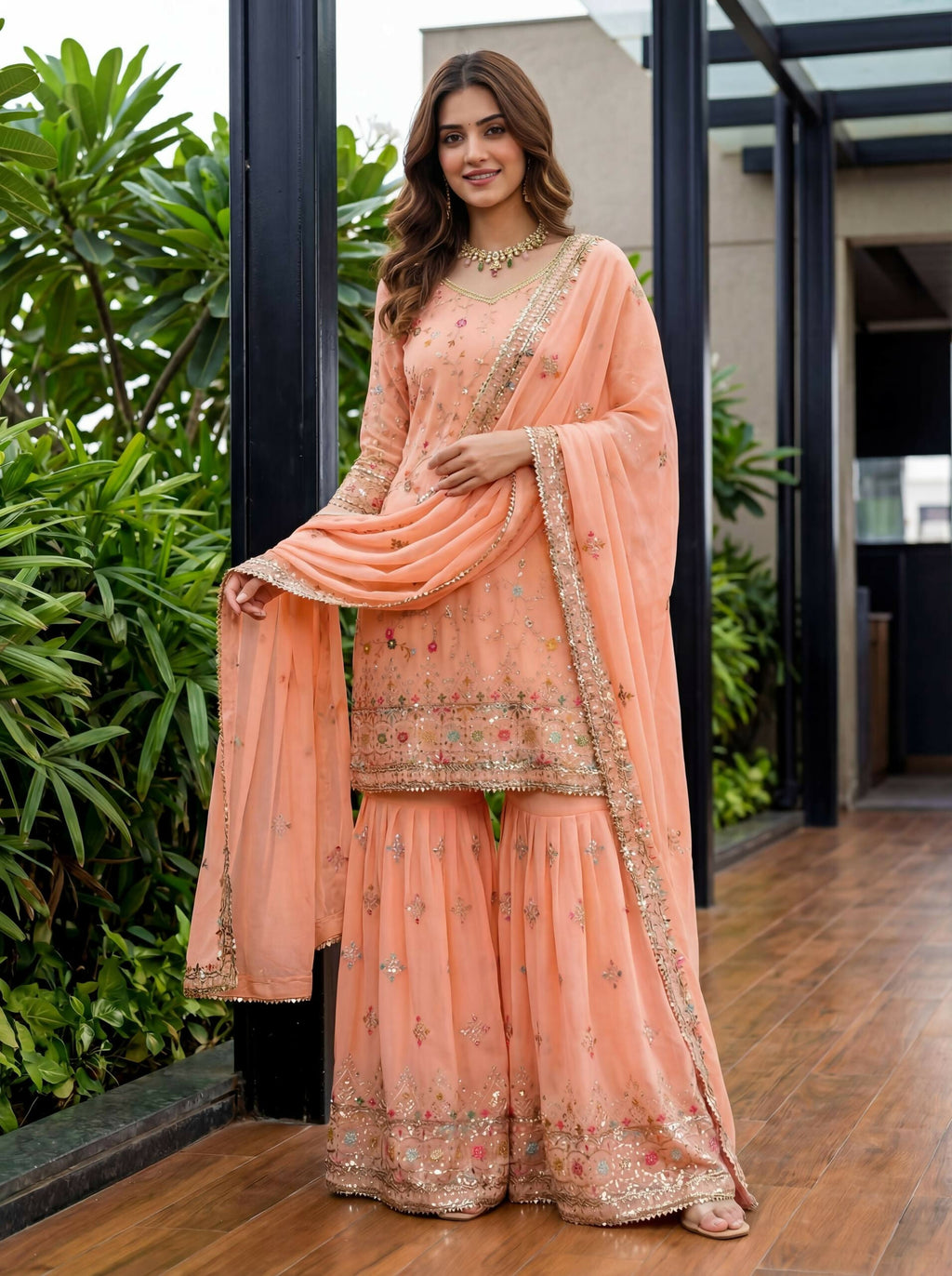 Teeya Creation Fenta Faux Georgette Multi Thread Work Wedding Wear Sharara Set - Distacart