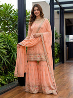 Teeya Creation Fenta Faux Georgette Multi Thread Work Wedding Wear Sharara Set - Distacart