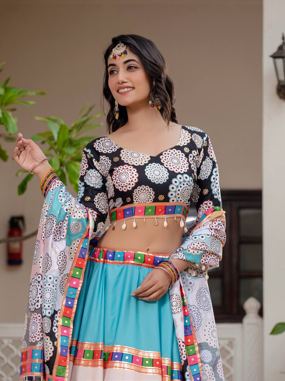 Teeya Creation Multi Colour Creap Silk Navratry Special Lehenga Choli