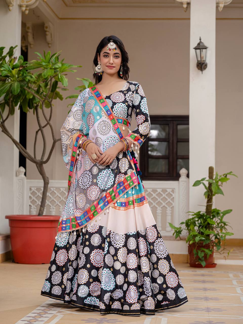 Teeya Creation Multi Colour Creap Silk Navratry Special Lehenga Choli