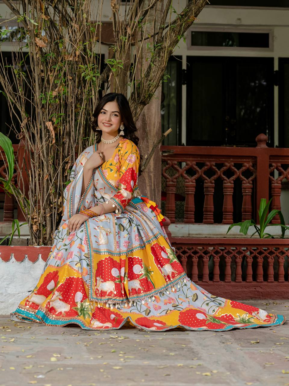 Teeya Creation Multi Colour Creap Silk Navratry Special Lehenga Choli