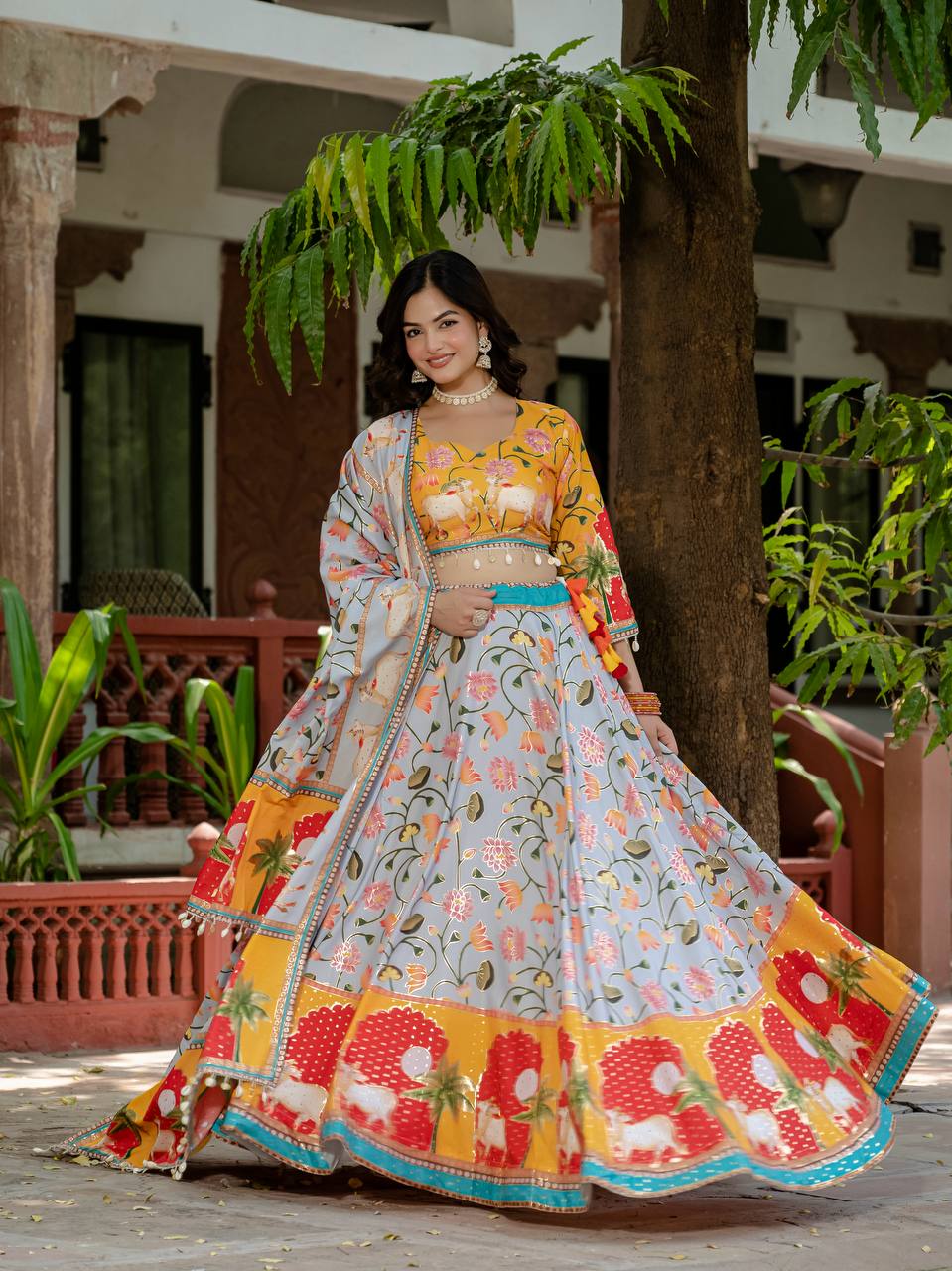 Teeya Creation Multi Colour Creap Silk Navratry Special Lehenga Choli