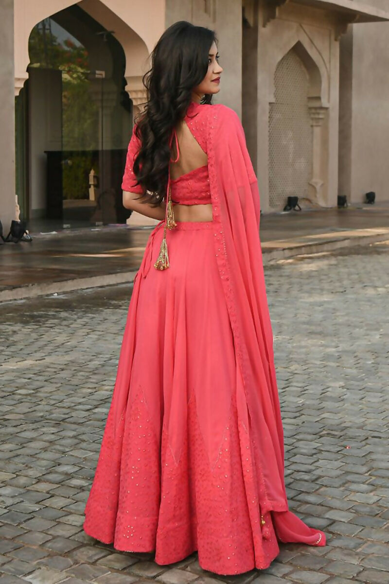 Jyoti Fashion Gajri Thread Embroidery Georgette Lehenga Choli with Dupatta