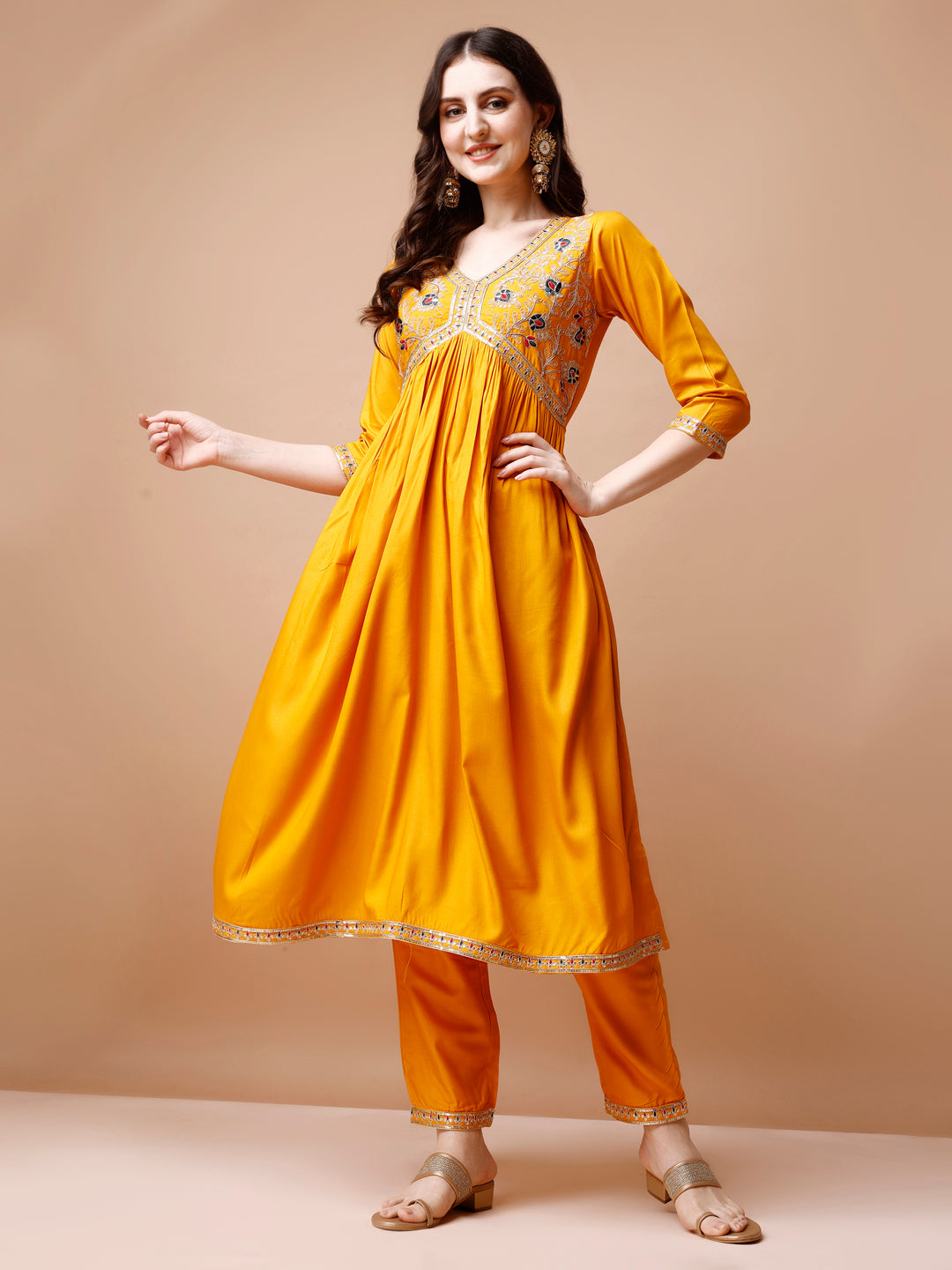 Alia Cut Embroidered Kurta With Pant & Dupatta, Multicolor - Hiral Fashion - Distacart