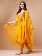 Alia Cut Embroidered Kurta With Pant & Dupatta, Multicolor - Hiral Fashion - Distacart