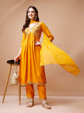Alia Cut Embroidered Kurta With Pant & Dupatta, Multicolor - Hiral Fashion - Distacart