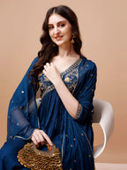 Alia Cut Embroidered Kurta With Pant & Dupatta, Multicolor - Hiral Fashion - Distacart