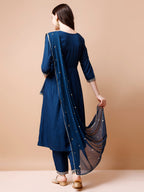 Alia Cut Embroidered Kurta With Pant & Dupatta, Multicolor - Hiral Fashion - Distacart