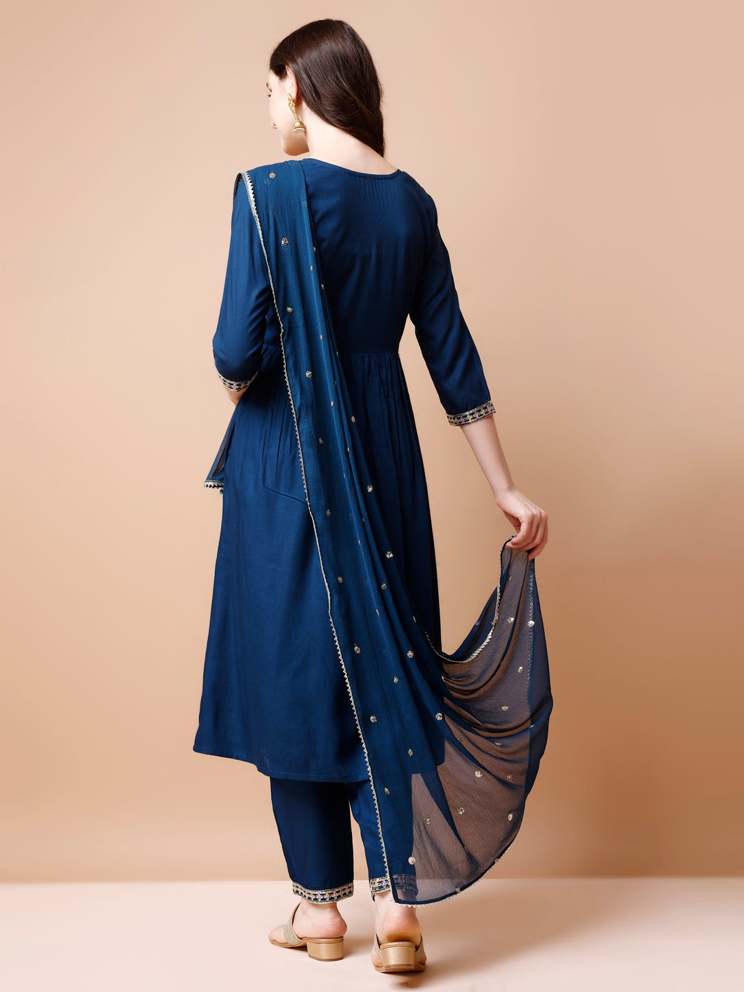 Alia Cut Embroidered Kurta With Pant & Dupatta, Multicolor - Hiral Fashion - Distacart