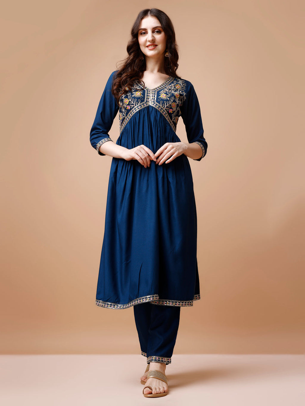 Alia Cut Embroidered Kurta With Pant & Dupatta, Multicolor - Hiral Fashion - Distacart