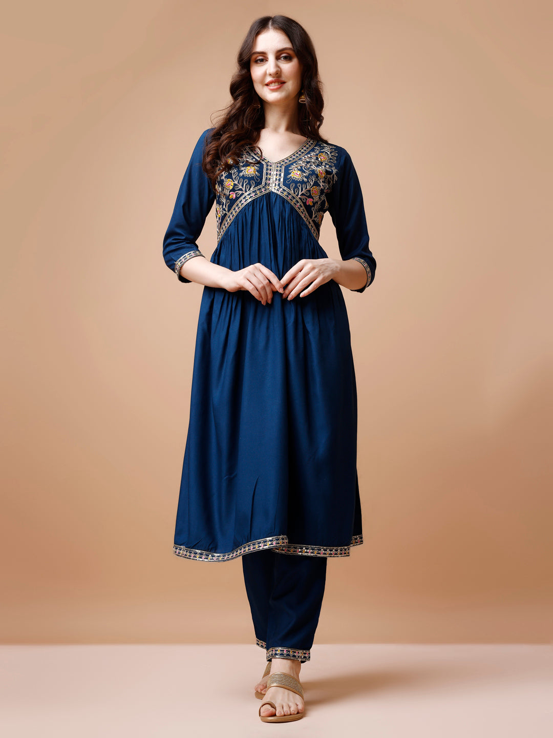 Alia Cut Embroidered Kurta With Pant & Dupatta, Multicolor - Hiral Fashion - Distacart