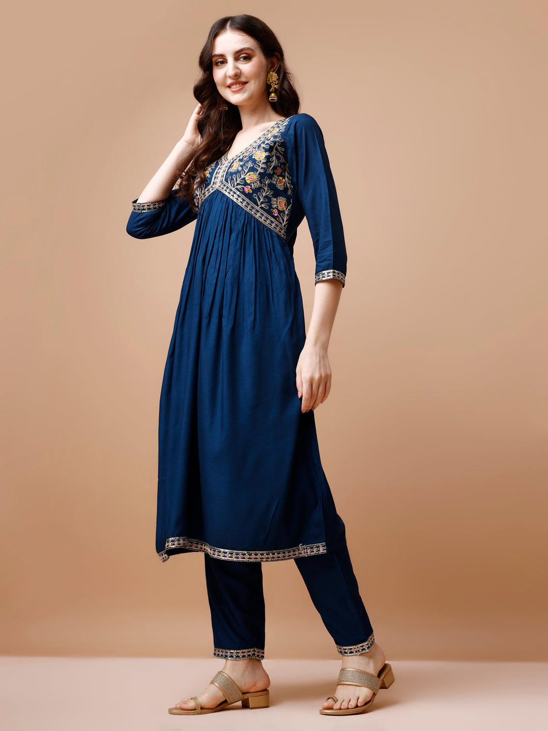 Alia Cut Embroidered Kurta With Pant & Dupatta, Multicolor - Hiral Fashion - Distacart