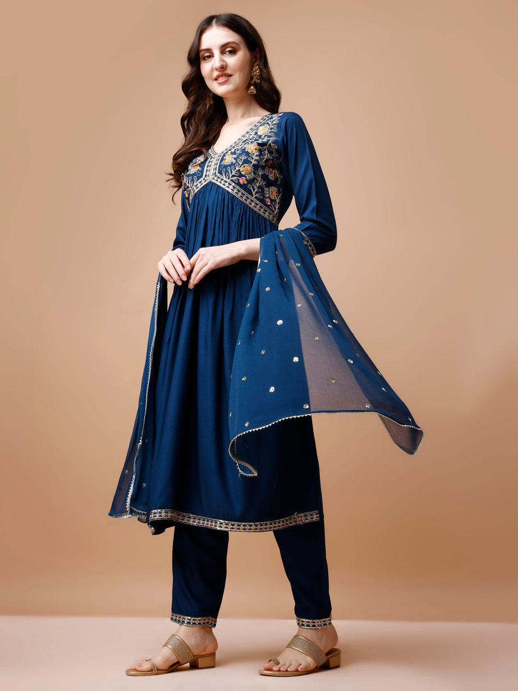 Alia Cut Embroidered Kurta With Pant & Dupatta, Multicolor - Hiral Fashion - Distacart