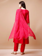 Alia Cut Embroidered Kurta With Pant & Dupatta, Multicolor - Hiral Fashion - Distacart