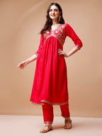 Alia Cut Embroidered Kurta With Pant & Dupatta, Multicolor - Hiral Fashion - Distacart