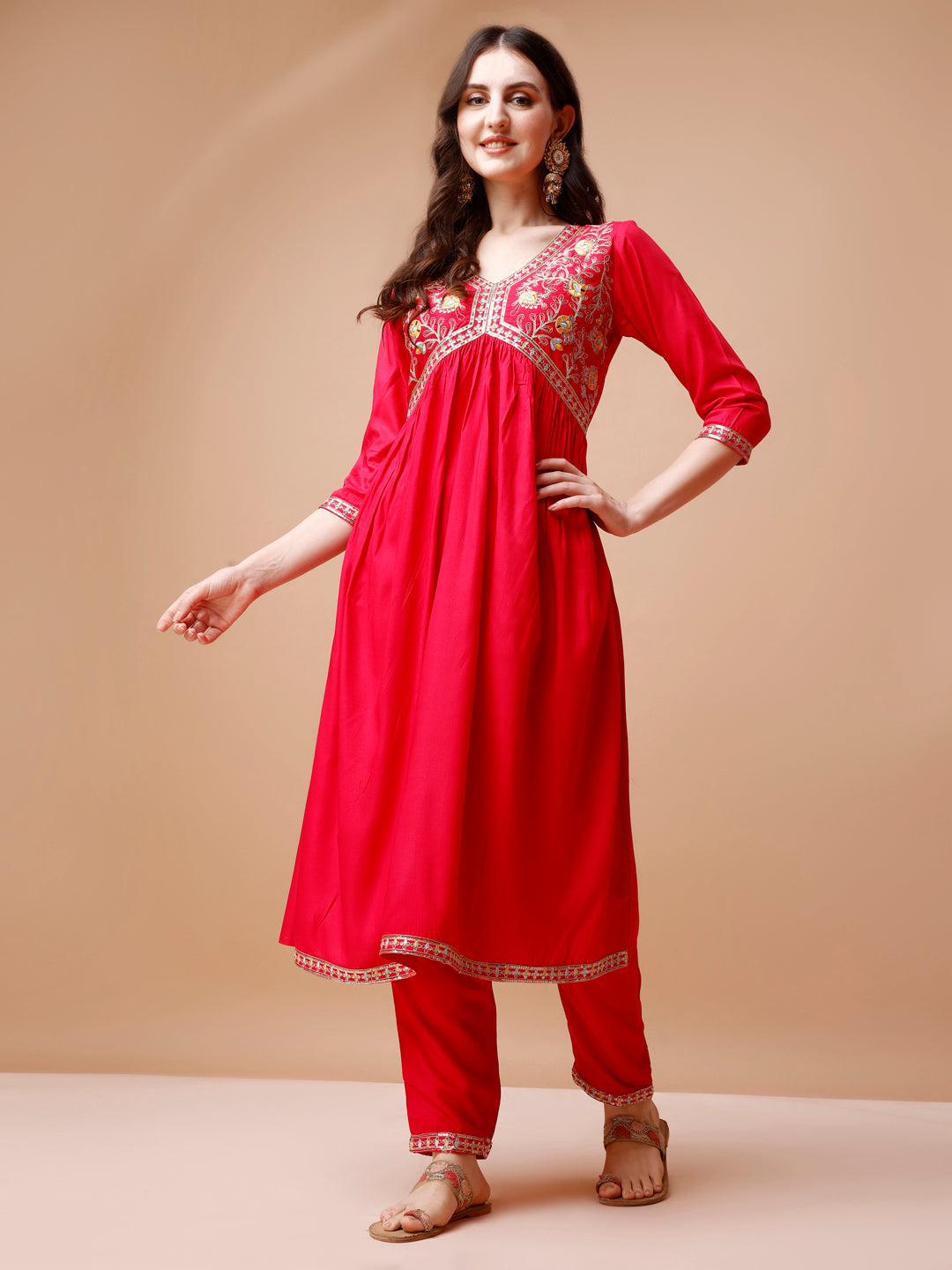 Alia Cut Embroidered Kurta With Pant & Dupatta, Multicolor - Hiral Fashion - Distacart