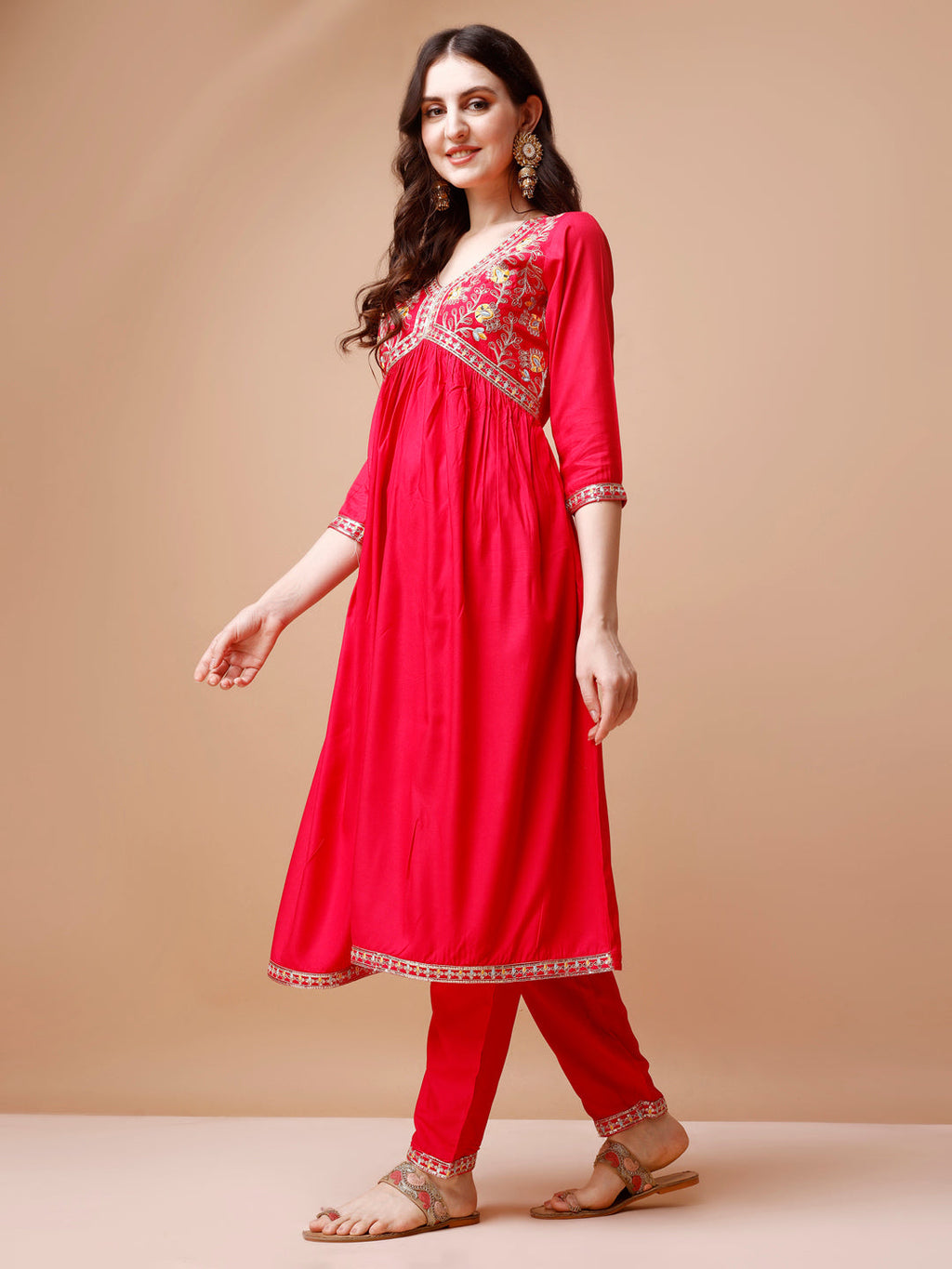 Alia Cut Embroidered Kurta With Pant & Dupatta, Multicolor - Hiral Fashion - Distacart
