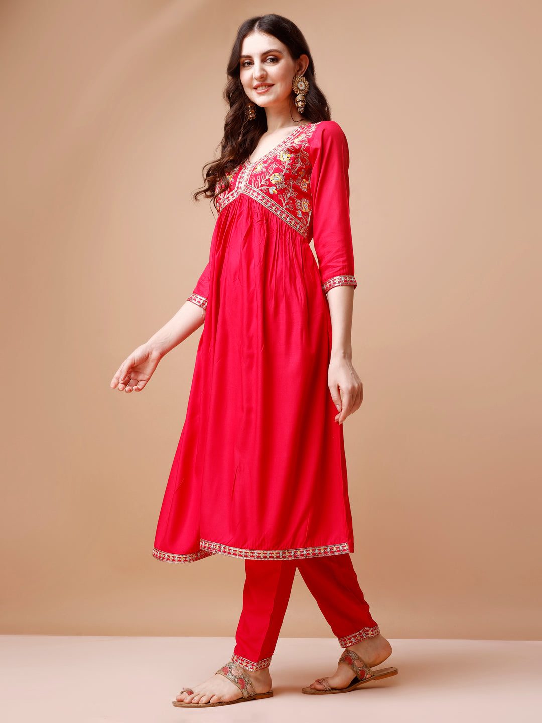 Alia Cut Embroidered Kurta With Pant & Dupatta, Multicolor - Hiral Fashion - Distacart