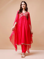 Alia Cut Embroidered Kurta With Pant & Dupatta, Multicolor - Hiral Fashion - Distacart