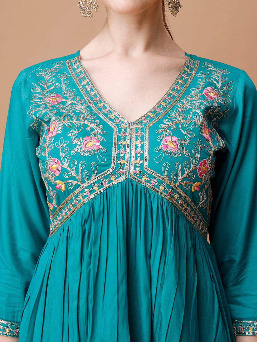 Alia Cut Embroidered Kurta With Pant & Dupatta, Multicolor - Hiral Fashion - Distacart