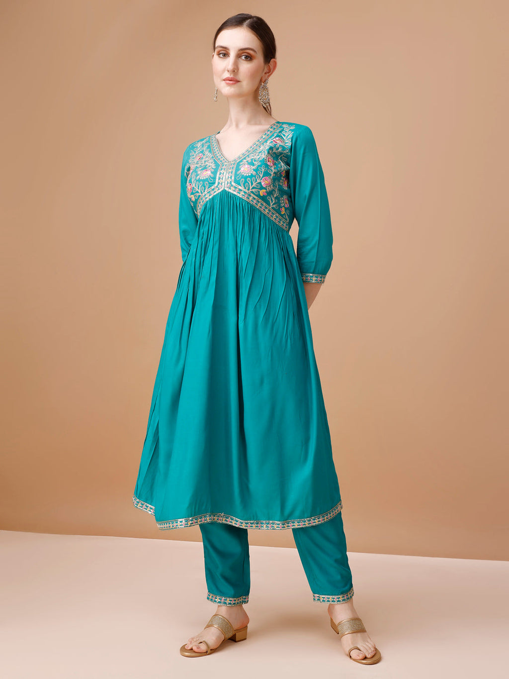 Alia Cut Embroidered Kurta With Pant & Dupatta, Multicolor - Hiral Fashion - Distacart