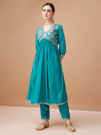 Alia Cut Embroidered Kurta With Pant & Dupatta, Multicolor - Hiral Fashion - Distacart