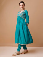 Alia Cut Embroidered Kurta With Pant & Dupatta, Multicolor - Hiral Fashion - Distacart