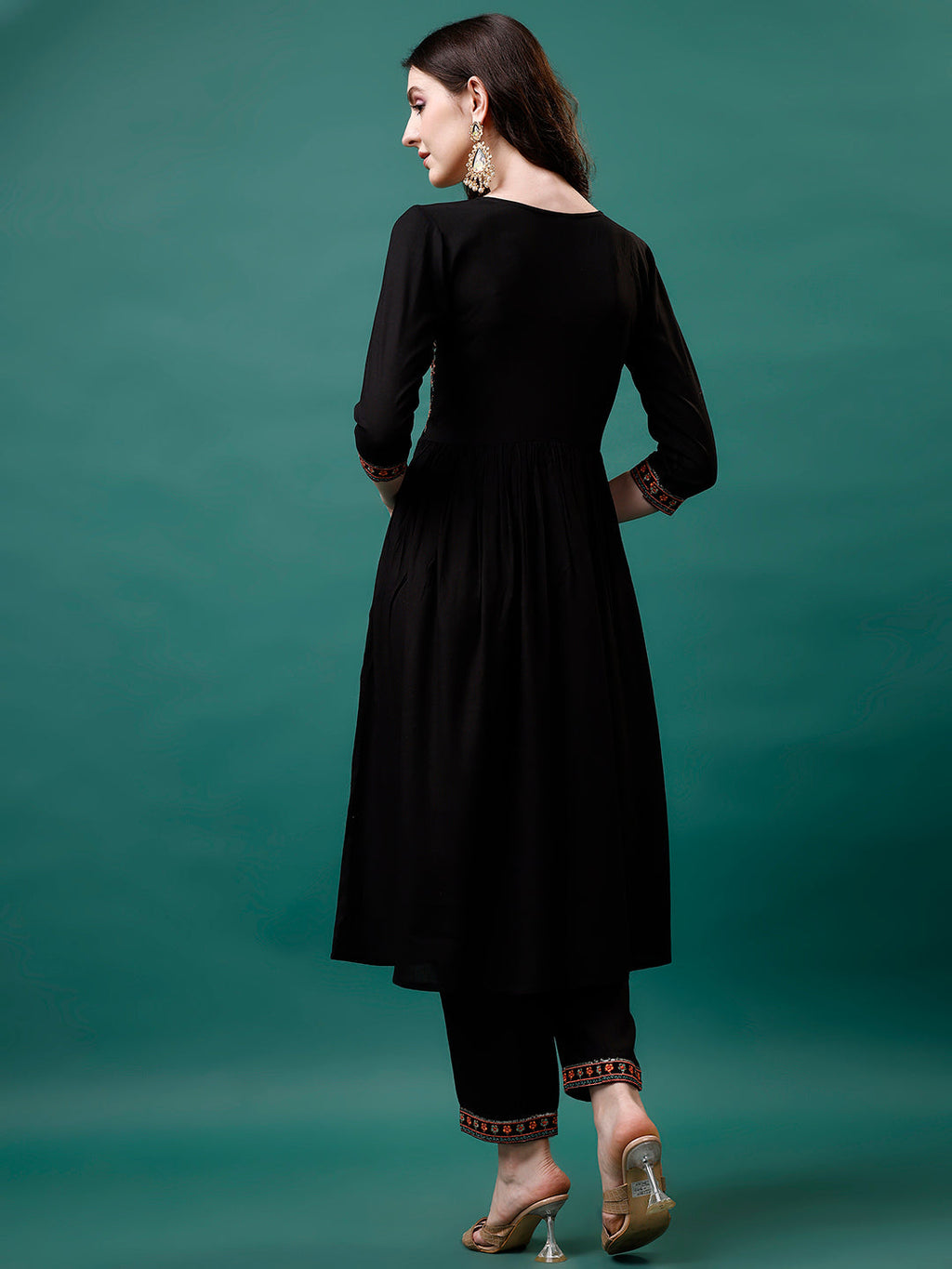 Alia Cut Embroidered Kurta With Pant & Printed Dupatta, Multicolor - Hiral Fashion - Distacart