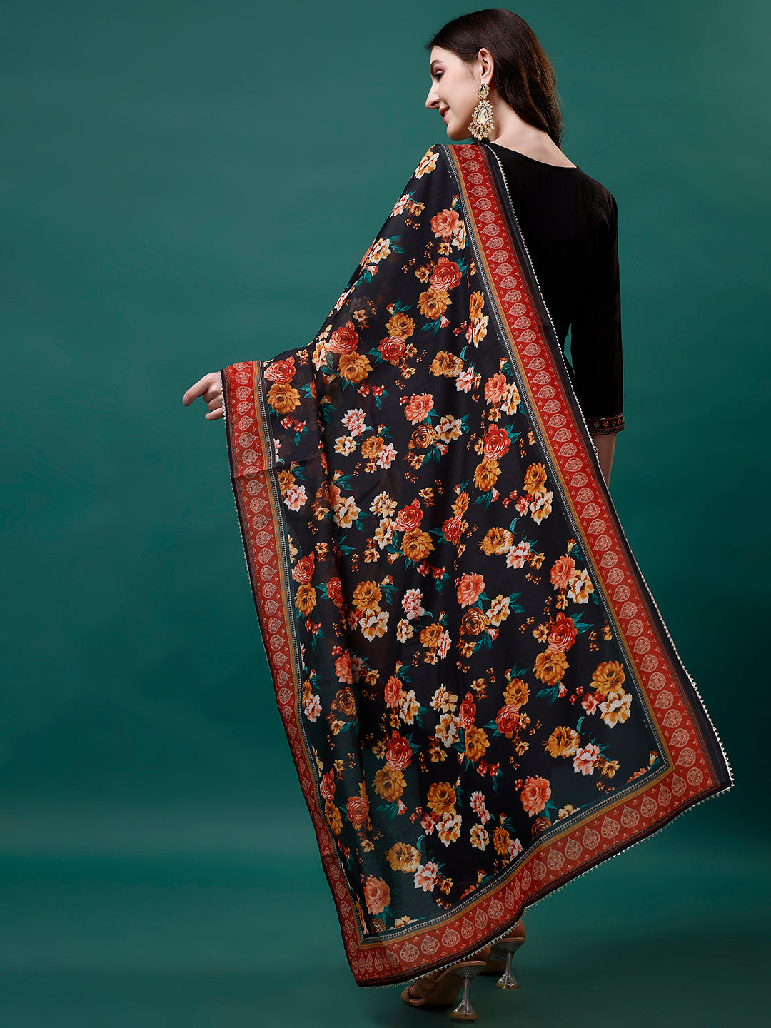 Alia Cut Embroidered Kurta With Pant & Printed Dupatta, Multicolor - Hiral Fashion - Distacart