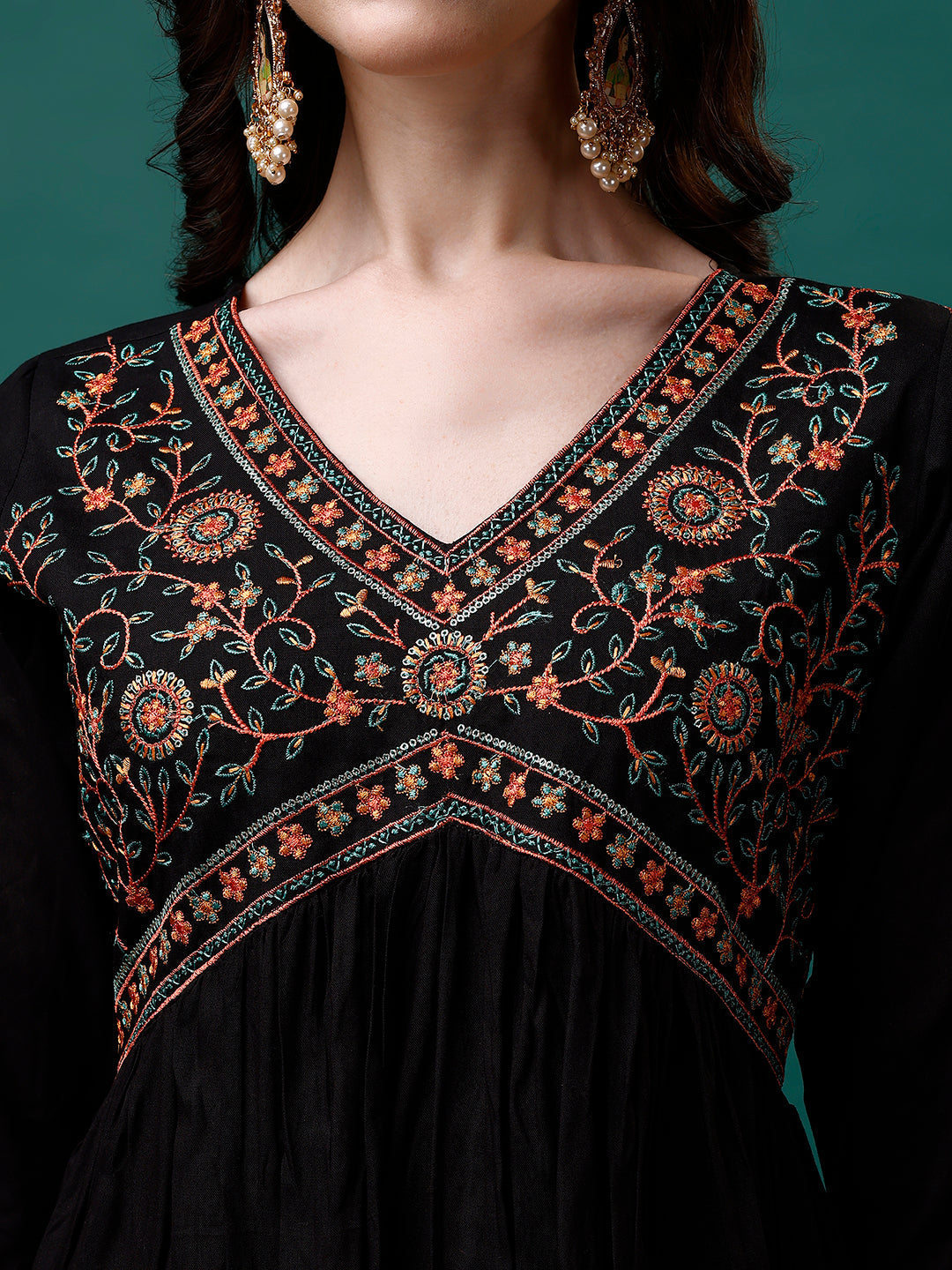 Alia Cut Embroidered Kurta With Pant & Printed Dupatta, Multicolor - Hiral Fashion - Distacart