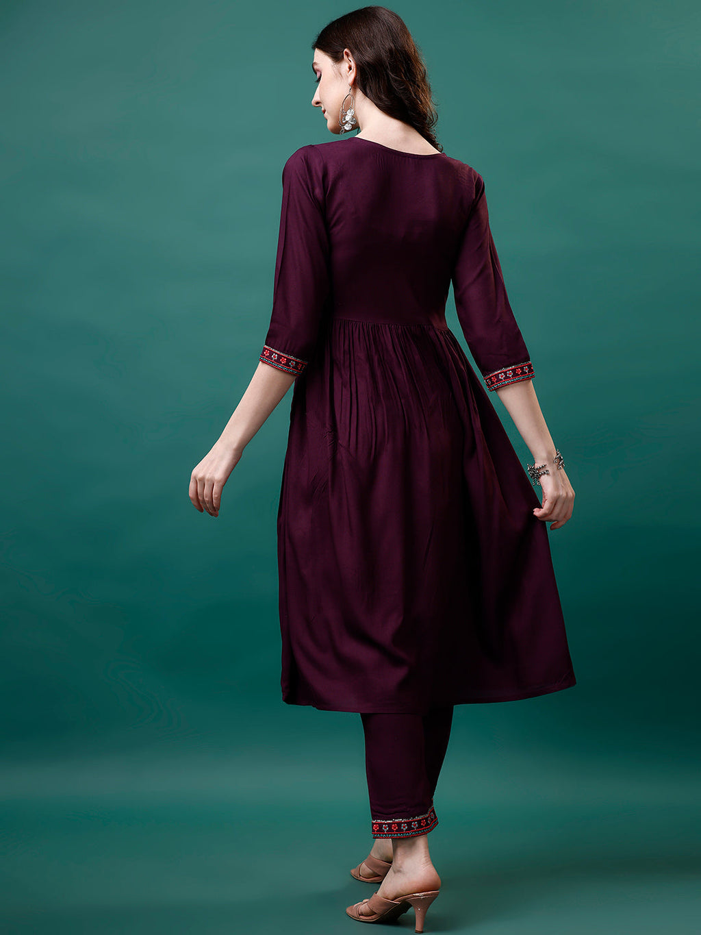 Alia Cut Embroidered Kurta With Pant & Printed Dupatta, Multicolor - Hiral Fashion - Distacart