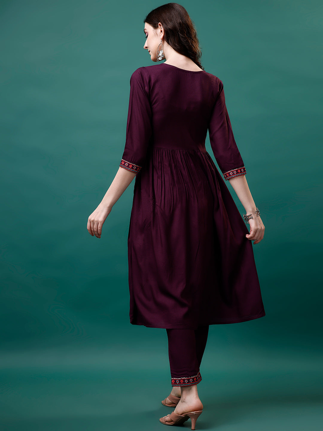 Alia Cut Embroidered Kurta With Pant & Printed Dupatta, Multicolor - Hiral Fashion - Distacart