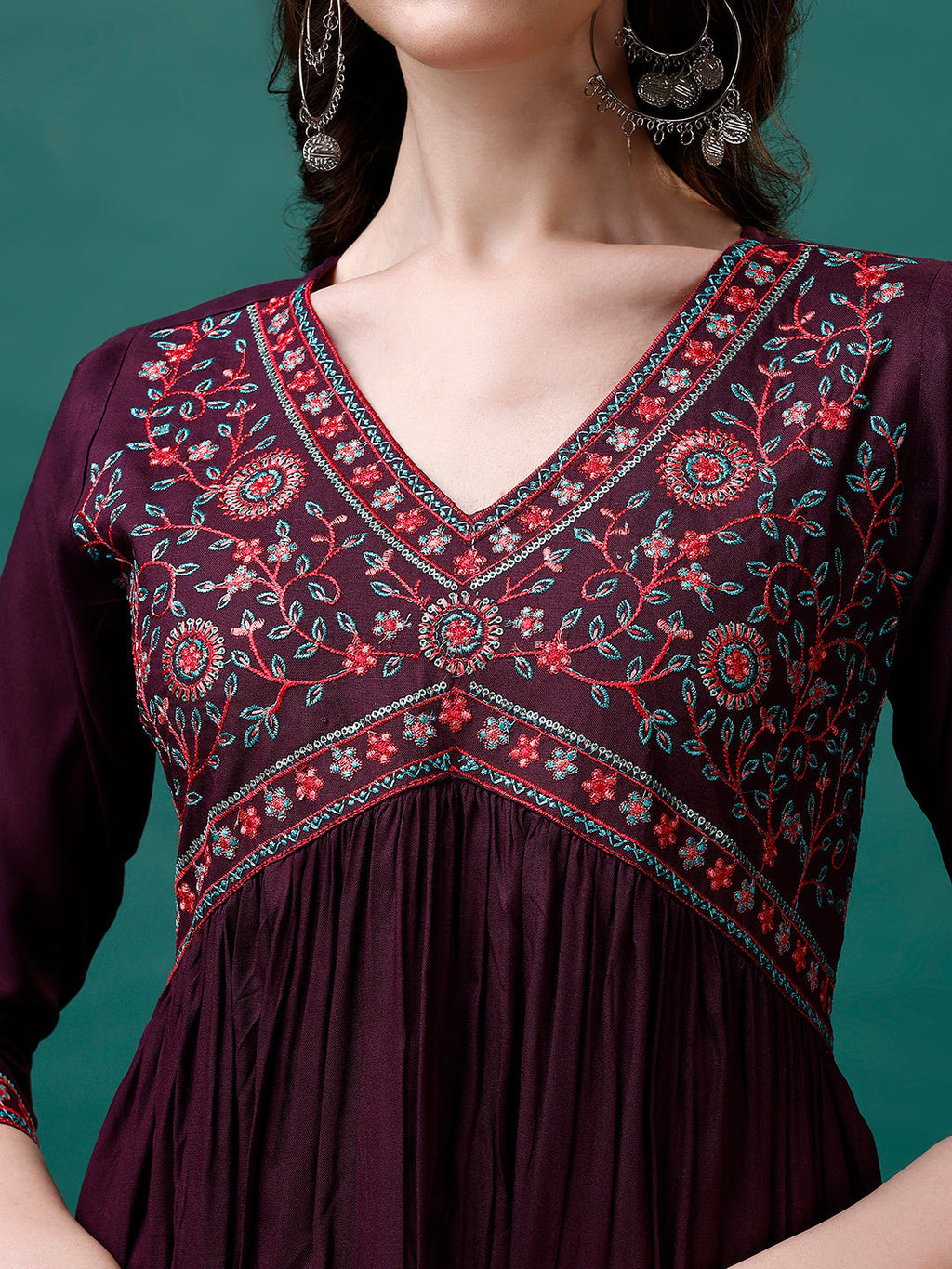 Alia Cut Embroidered Kurta With Pant & Printed Dupatta, Multicolor - Hiral Fashion - Distacart