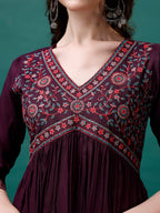 Alia Cut Embroidered Kurta With Pant & Printed Dupatta, Multicolor - Hiral Fashion - Distacart