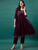Alia Cut Embroidered Kurta With Pant & Printed Dupatta, Multicolor - Hiral Fashion - Distacart