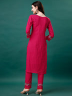 Embroidered Kurta With Pant & Embroidered Organza Dupatta, Multicolor - Hiral Fashion - Distacart