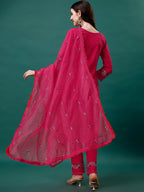 Embroidered Kurta With Pant & Embroidered Organza Dupatta, Multicolor - Hiral Fashion - Distacart