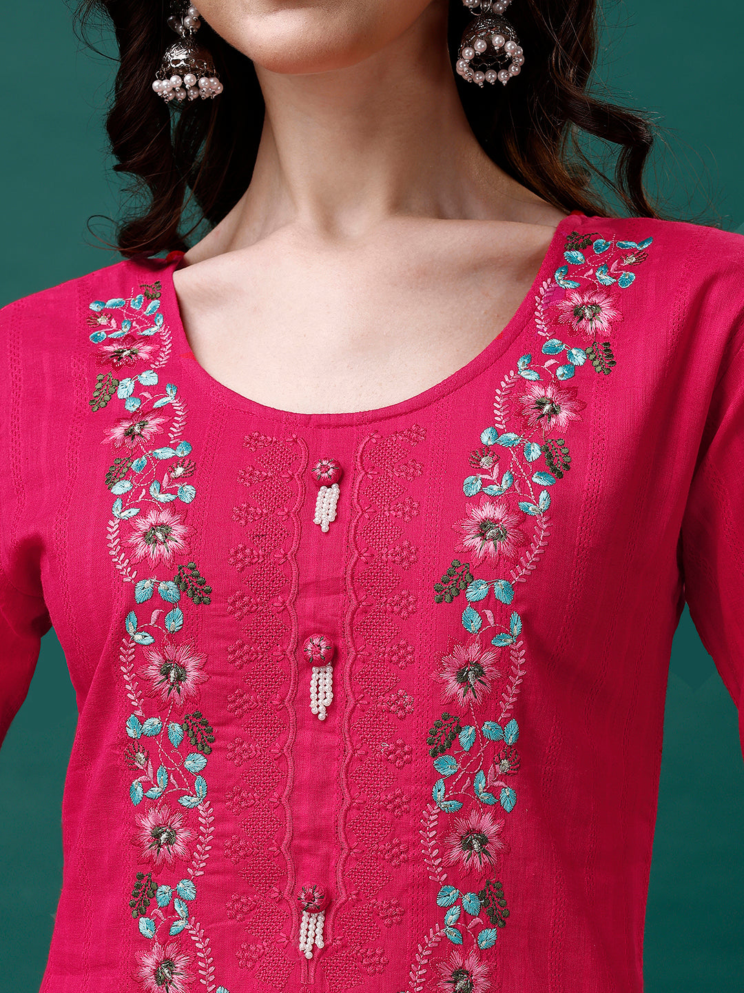 Embroidered Kurta With Pant & Embroidered Organza Dupatta, Multicolor - Hiral Fashion - Distacart