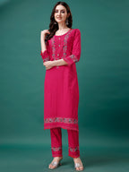 Embroidered Kurta With Pant & Embroidered Organza Dupatta, Multicolor - Hiral Fashion - Distacart