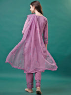 Embroidered Kurta With Pant & Embroidered Organza Dupatta, Multicolor - Hiral Fashion - Distacart
