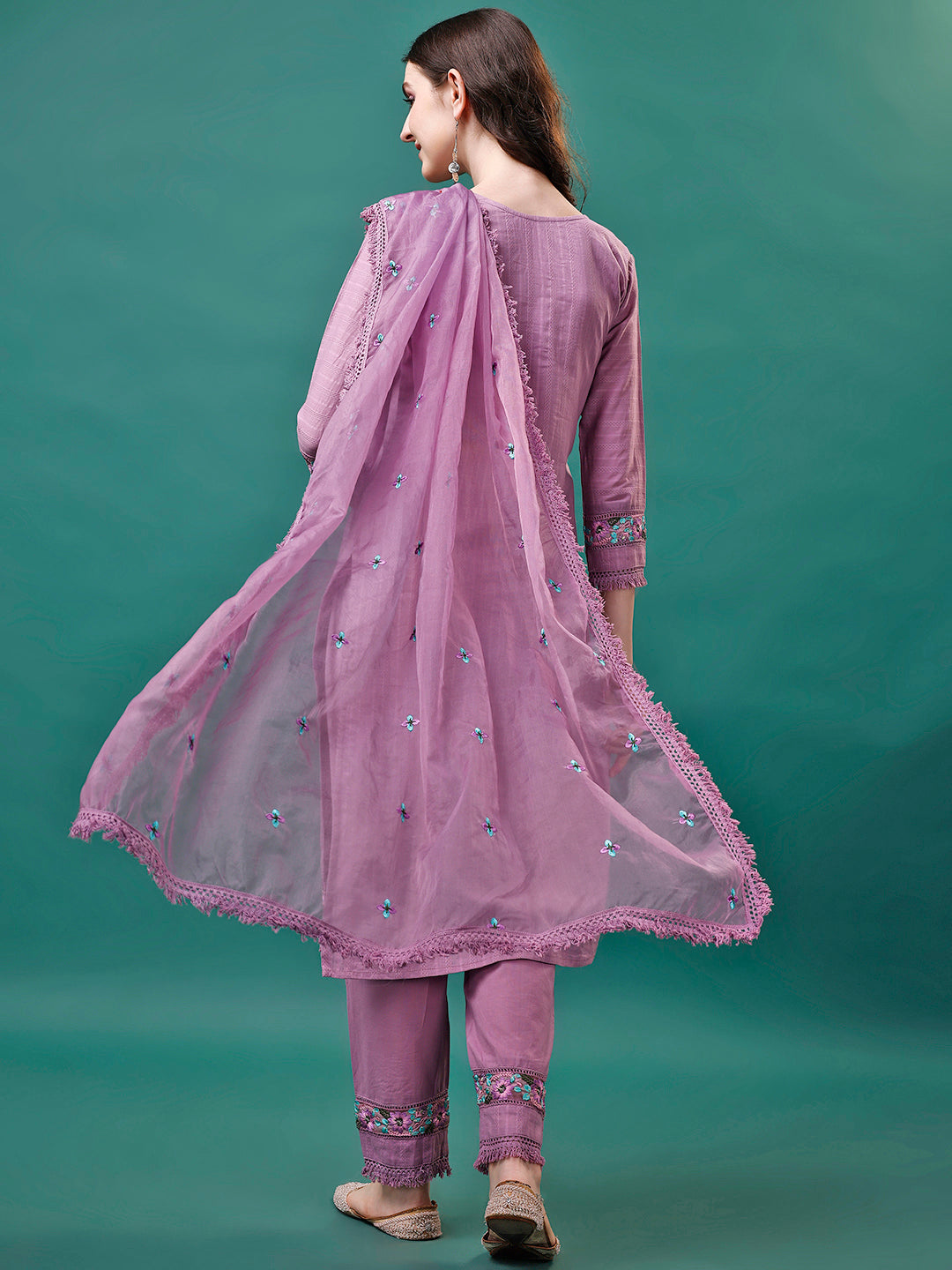 Embroidered Kurta With Pant & Embroidered Organza Dupatta, Multicolor - Hiral Fashion - Distacart
