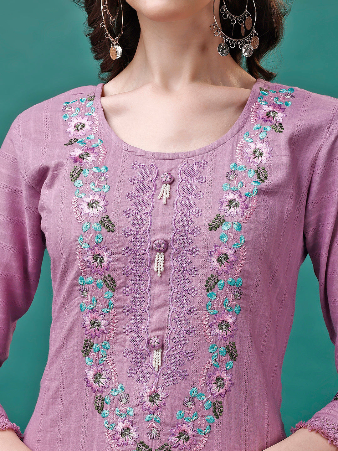 Embroidered Kurta With Pant & Embroidered Organza Dupatta, Multicolor - Hiral Fashion - Distacart
