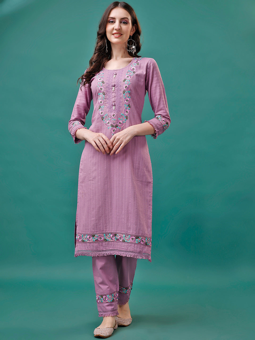 Embroidered Kurta With Pant & Embroidered Organza Dupatta, Multicolor - Hiral Fashion - Distacart