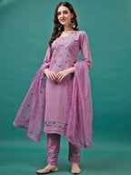 Embroidered Kurta With Pant & Embroidered Organza Dupatta, Multicolor - Hiral Fashion - Distacart