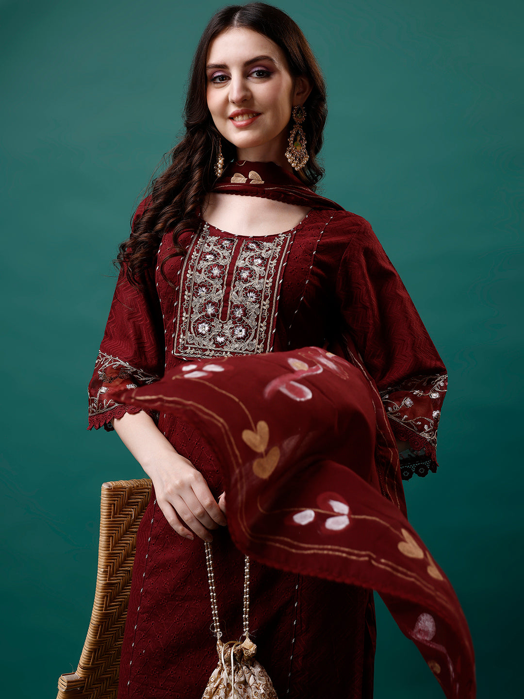 Embroidered Kurta With Pant & Embroidered Printed Dupatta, Multicolor - Hiral Fashion - Distacart