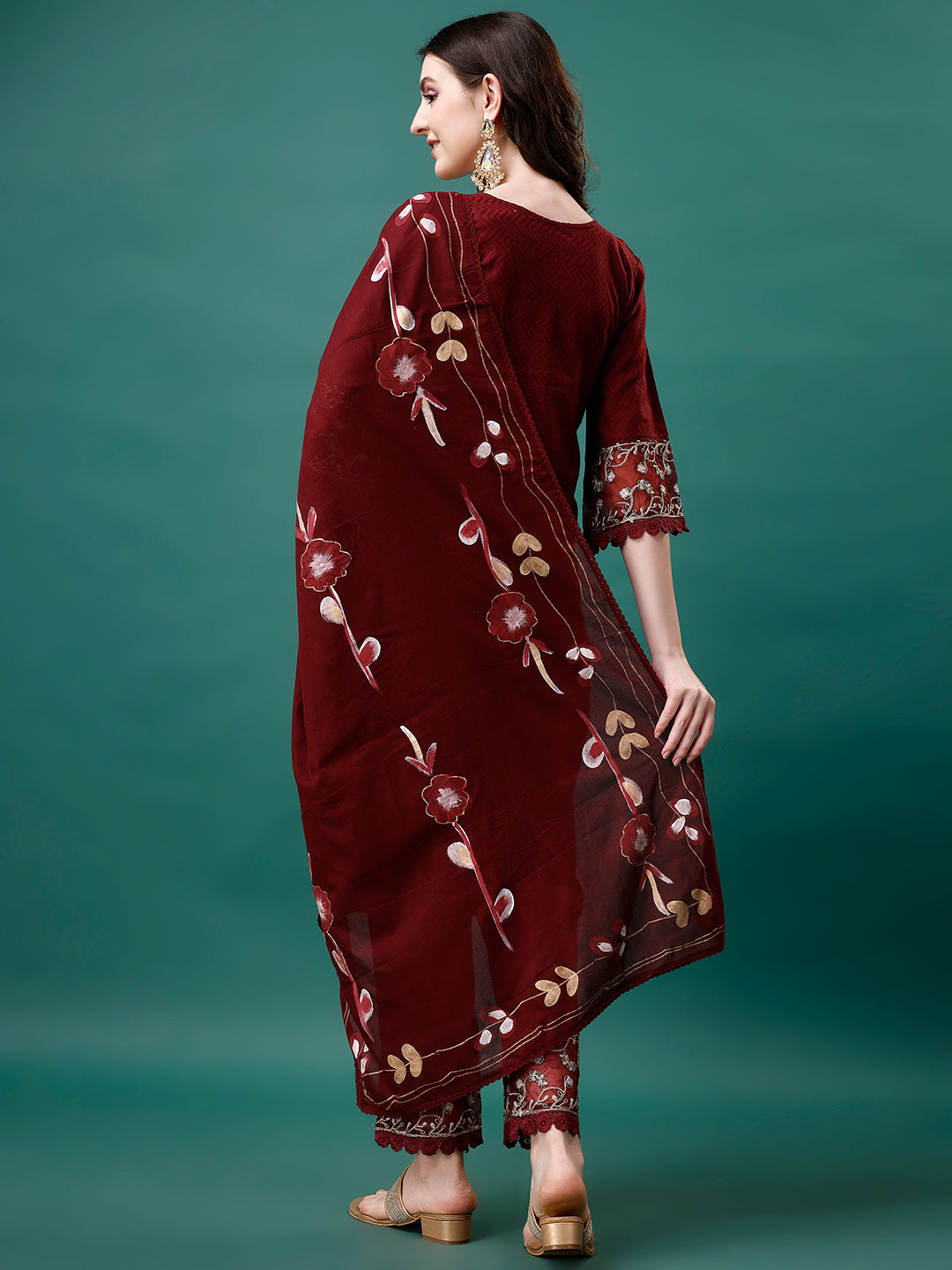 Embroidered Kurta With Pant & Embroidered Printed Dupatta, Multicolor - Hiral Fashion - Distacart