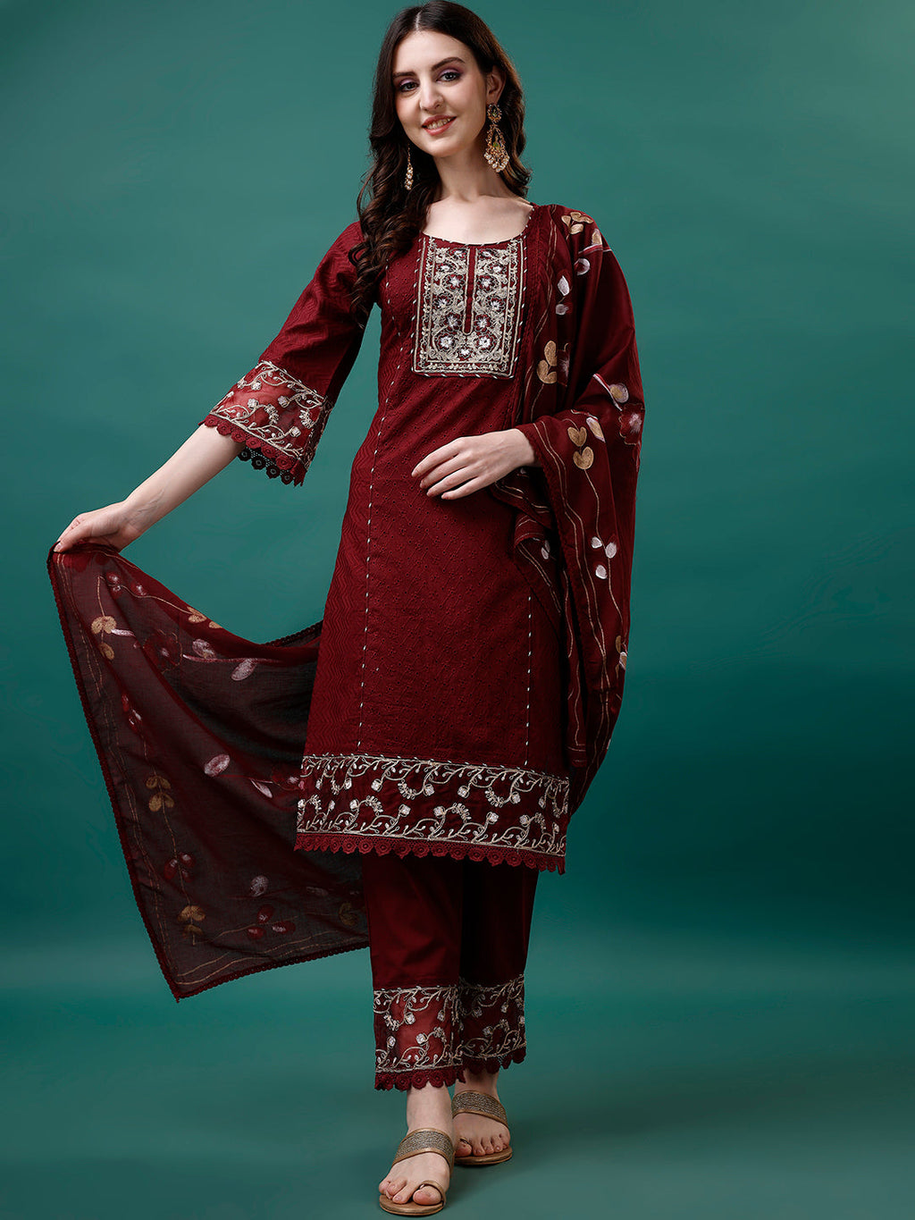 Embroidered Kurta With Pant & Embroidered Printed Dupatta, Multicolor - Hiral Fashion - Distacart