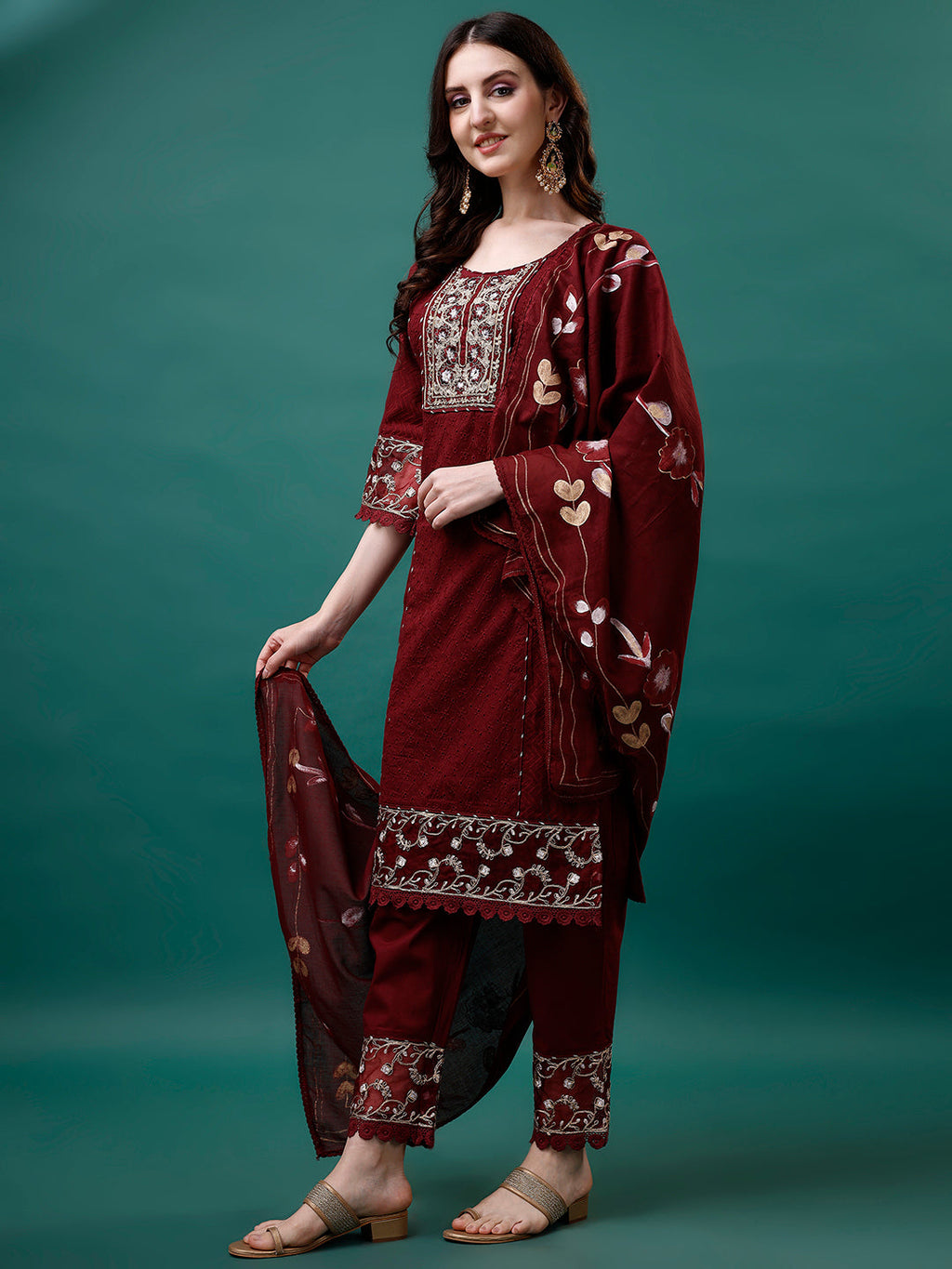 Embroidered Kurta With Pant & Embroidered Printed Dupatta, Multicolor - Hiral Fashion - Distacart